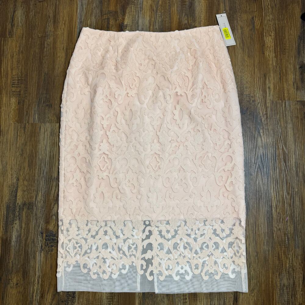 Katherine Kelly size 10 rachel skirt blush sunglow mesh appliqué midi skirt